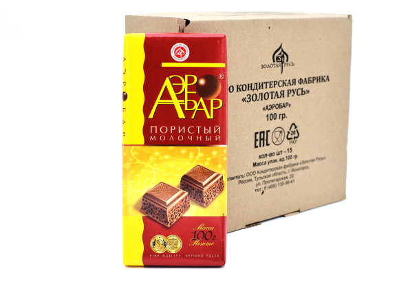 Шоколад Аэробар пористый молочный ( Золотая Руссь ) 100 гр/15шт