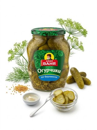"ДЯДЯ ВАНЯ" Огурцы "По-Берлински" маринованные 680г. ст/б   *8шт