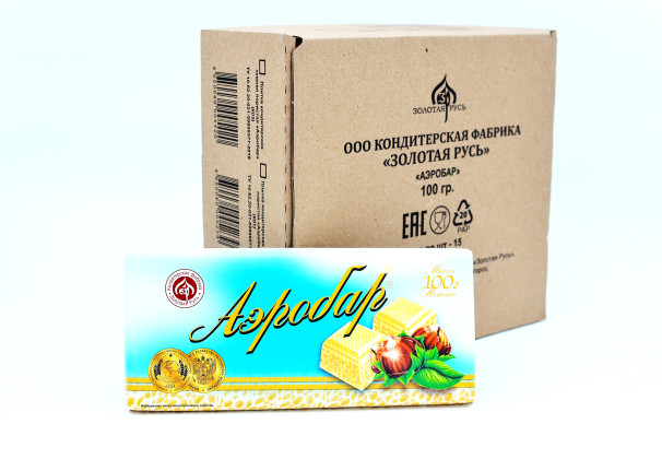 Шоколад Аэробар белый пористый с фундуком( Золотая Руссь ) 100 гр/15шт